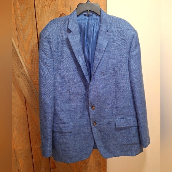 A Ralph Ralph Lauren men's blue silk, linen, wool blend blazer in a size 50R. - Picture 1 of 7